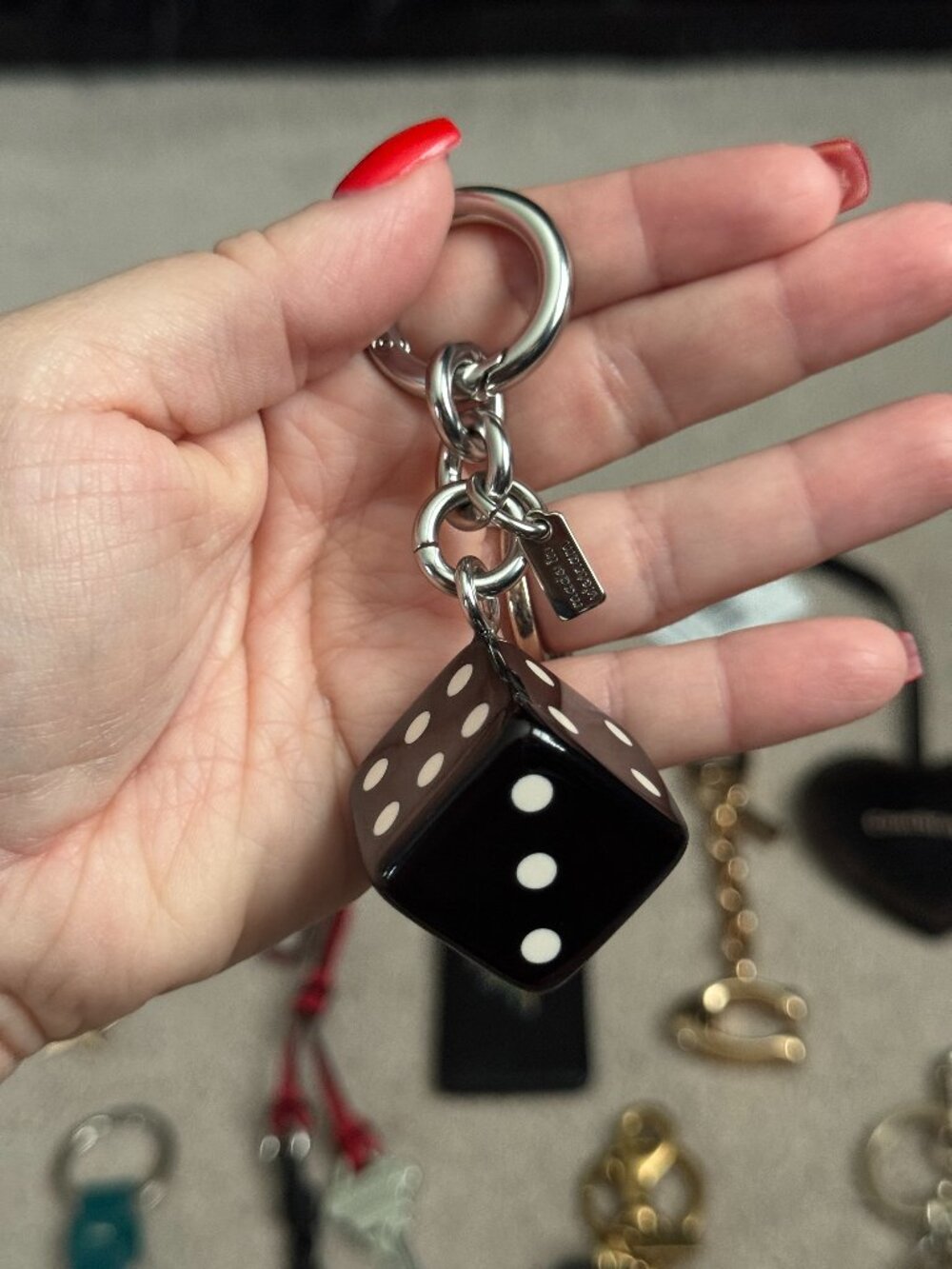 Coach black dice charm with silver hardware, NWOT (from Denim Rowan)